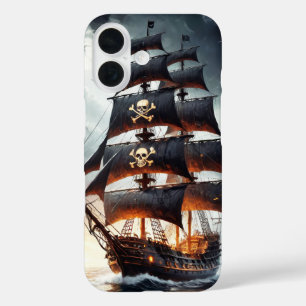 Piratenschiff mit Schädel und Knochen iPhone 16 Hülle