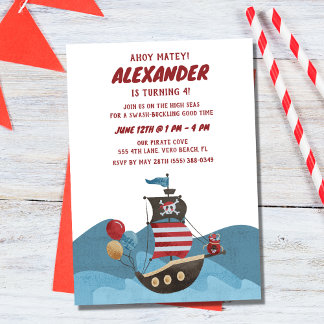 Piratenschiff Nautical Ahoy Boy Geburtstagsparty Einladung