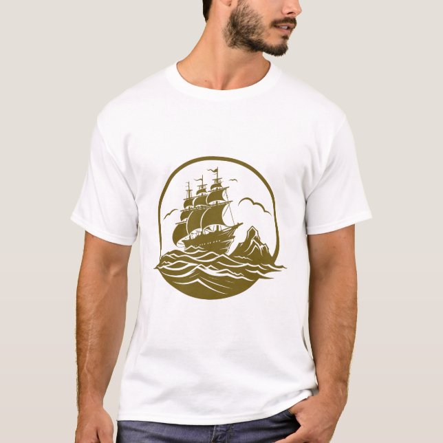 Piratenschiff Ocean World Wonder Adventure Vector T-Shirt (Vorderseite)