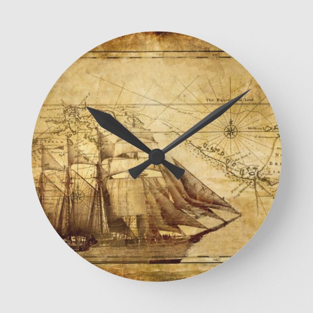 Piratenschiff Runde Wanduhr (Vorderseite)