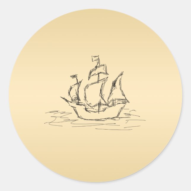 Piratenschiff. Runder Aufkleber (Vorderseite)