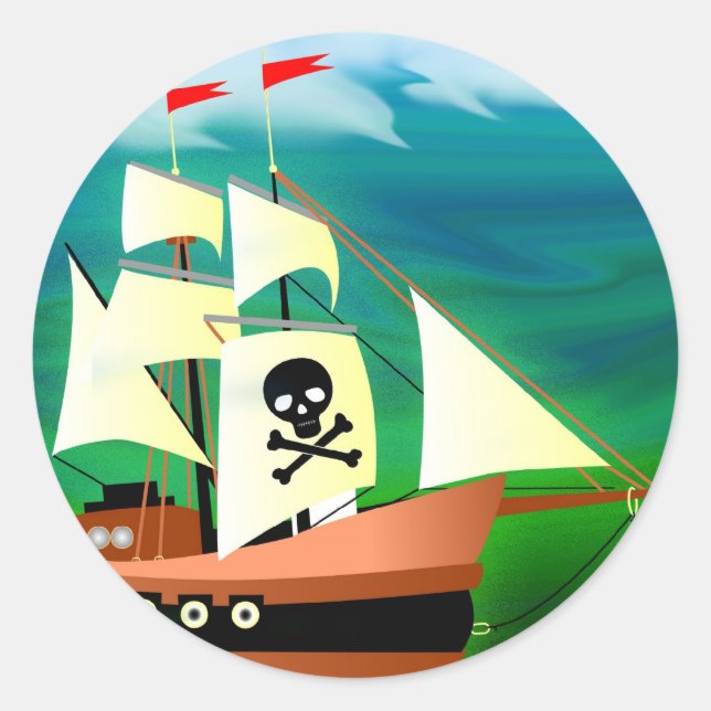 Piratenschiff Runder Aufkleber (Vorderseite)