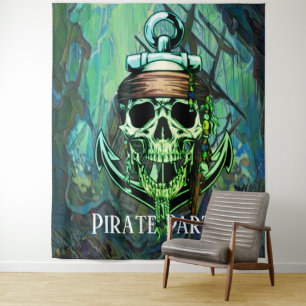 Piratenschiff-Schädel-Kulisse Wandteppich