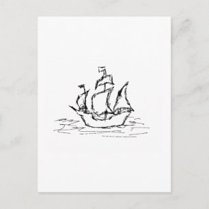 Piratenschiff. Schwarz und Weiß. Postkarte