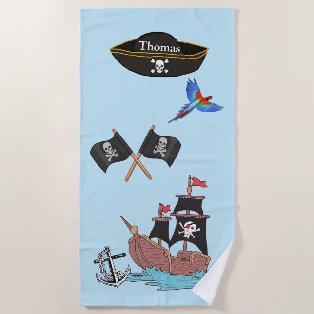 Piratenschiff Skull Crossbones Schwarze Flagge Strandtuch (Vorderseite)