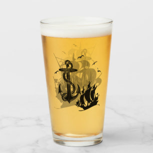 Piratenschiff und Anchor Black Silhouette Glas