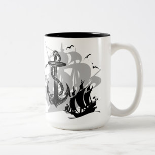 Piratenschiff und Anker Schwarze Silhouette Tasse