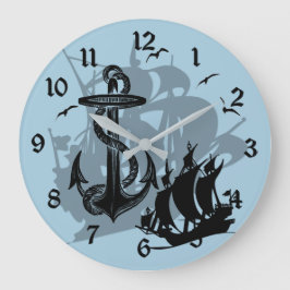 Piratenschiff und Anker Schwarze Silhouette Uhr 2