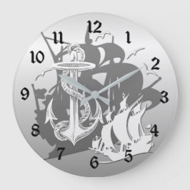 Piratenschiff und Anker Uhr Weiße Silhouette