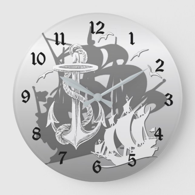 Piratenschiff und Anker Uhr Weiße Silhouette (Vorderseite)