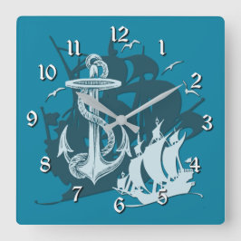 Piratenschiff und Anker Weiße Silhouette Uhr 2
