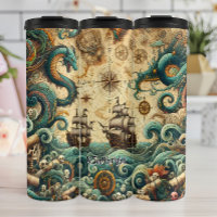 Piratenschiff und Drachen auf See