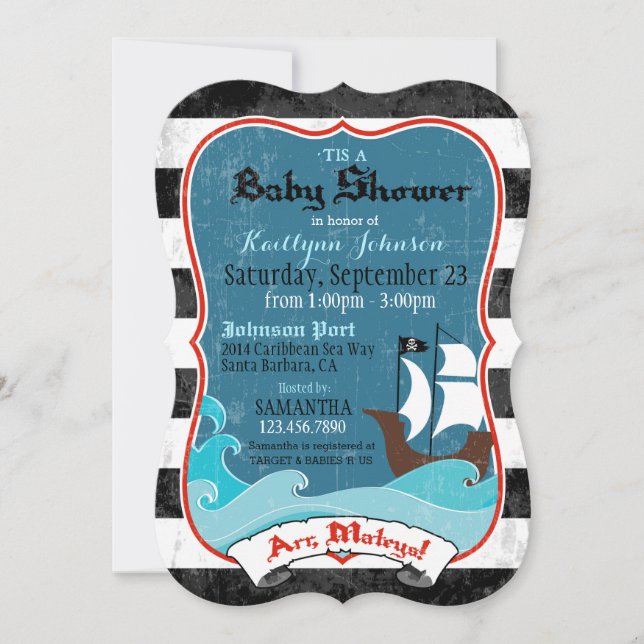 Piratenschiff und Ocean Baby Shower Einladung (Vorderseite)