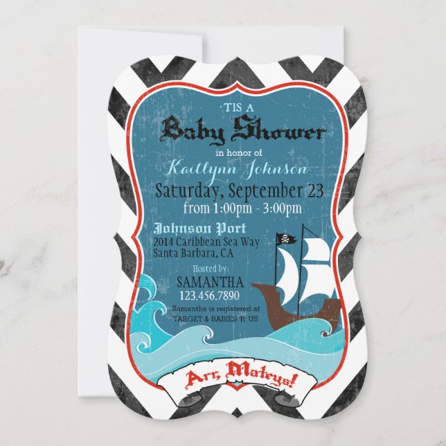 Piratenschiff und Ocean Baby Shower Einladung (Vorderseite)
