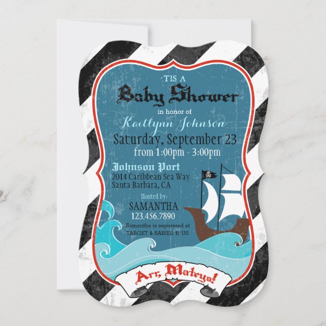 Piratenschiff und Ocean Baby Shower Einladung (Vorderseite)