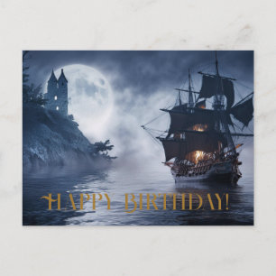Piratenschiff und Schloss Glückwunsch Geburtstag Postkarte