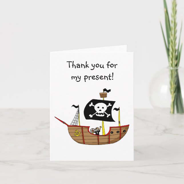 Piratenschiff, vielen Dank für mein Geschenk Dankeskarte (Vorderseite)