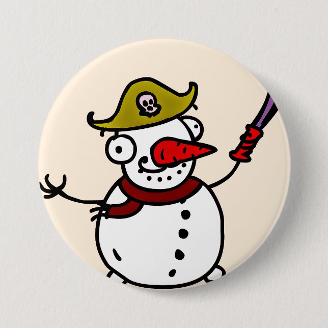 Piratenschneemann frohe Weihnachten Button (Vorderseite)