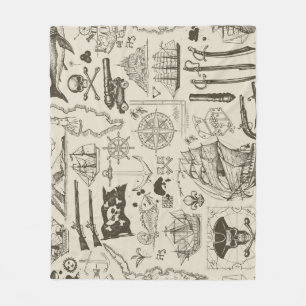 Piratenthema: Vintage nautische Muster. Fleecedecke
