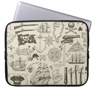 Piratenthema: Vintage nautische Muster. Laptopschutzhülle