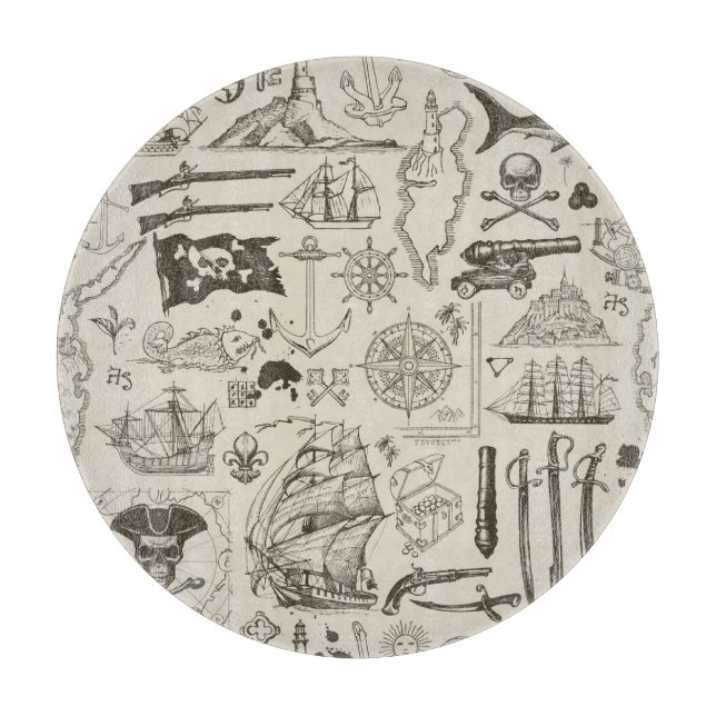 Piratenthema: Vintage nautische Muster. Schneidebrett (Vorderseite)