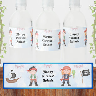 Piratentum Kindergeburtstag auf Blue Wasserflaschenetikett