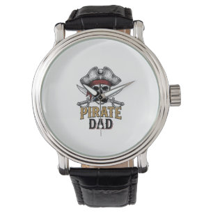Piratenvater-Totenkopf-Schwert-Vintage-Stickerei-S Armbanduhr