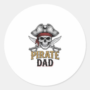 Piratenvater-Totenkopf-Schwert-Vintage-Stickerei-S Runder Aufkleber