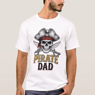 Piratenvater-Totenkopf-Schwert-Vintage-Stickerei-S T-Shirt