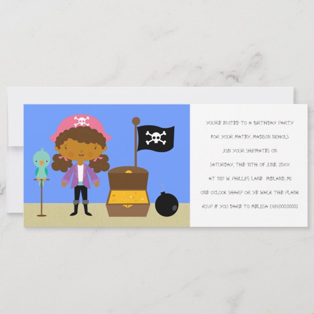 Pirates Birthday Party Einladungen (für Mädchen) (Vorderseite)