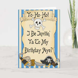 Pirates Blue Yo Ho Ho Pirate Birthday Invites Einladung