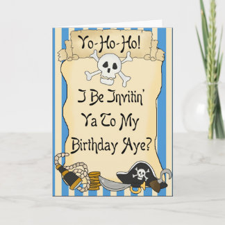 Pirates Blue Yo Ho Ho Pirate Birthday Invites Einladung