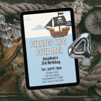 Pirates Leben VIER Für Mich, Pirat 4. Geburtstag Einladung