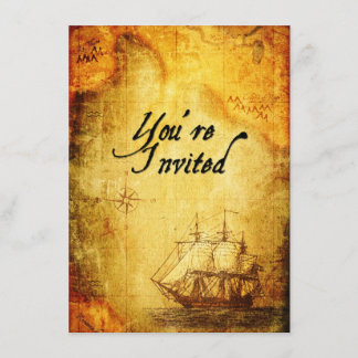 Pirates Party Einladung auf antike Karte