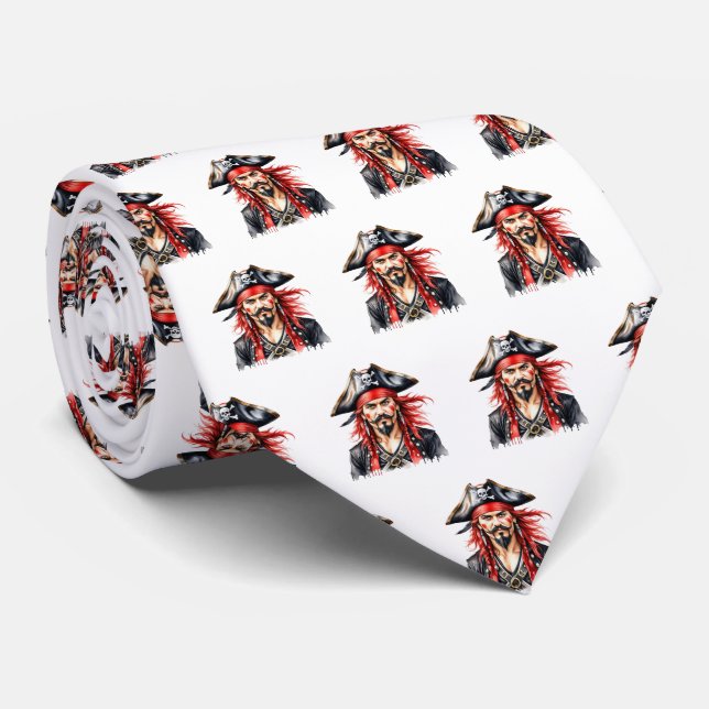 Pirates Sports Mascot Necktie auf Weiß Krawatte (Gerollt)