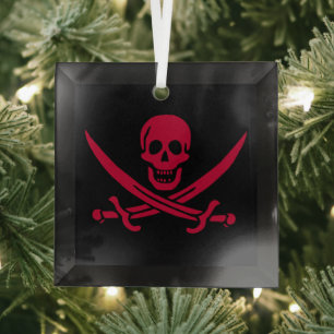 Piratflagge Crimson Skull & Swords von Calico Jack Ornament Aus Glas