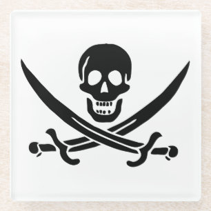 Piratflagge Totenkopf gekreuzte Schwerter Glasuntersetzer