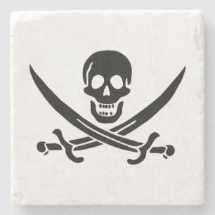 Piratflagge Totenkopf gekreuzte Schwerter Steinuntersetzer