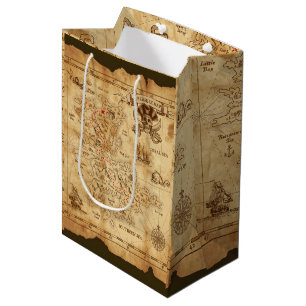 Piratische alte Vintage-Schatzkarte Geburtstagsfei Mittlere Geschenktüte