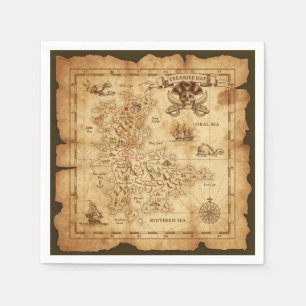 Piratische alte Vintage-Schatzkarte Geburtstagsfei Serviette