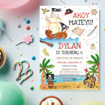 Piratischer Kindergeburtstagseinladung Ahoy Mateys