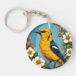 🐦 Pirol-Garten-Blüten-Charm-Geschenk 🐦 Schlüsselanhänger