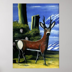 Pirosmani - Roh Deer mit Landschaftsbild Poster