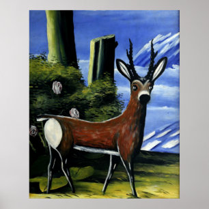 Pirosmani - Roh Deer mit Landschaftsbild Poster
