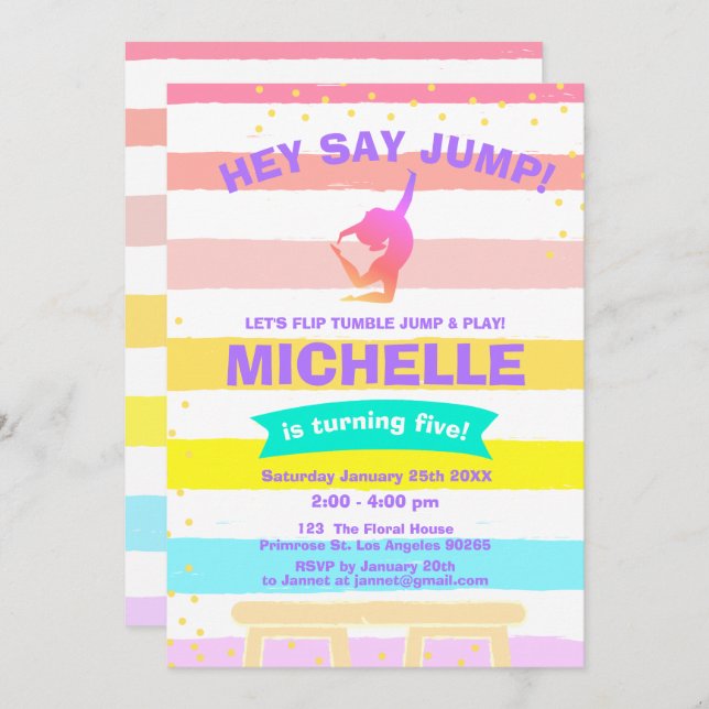 Pirouette Rainbow Ballerina Gymnastik Geburtstag Einladung (Vorne/Hinten)