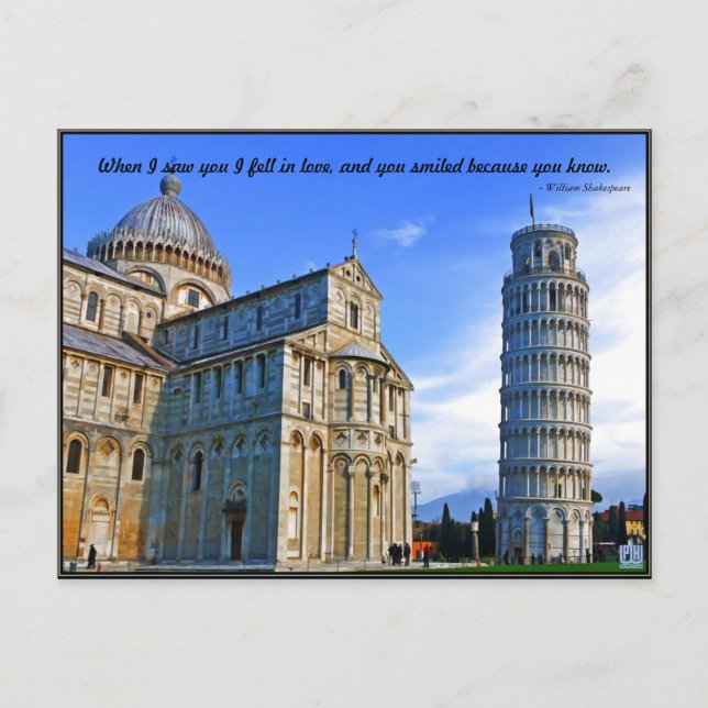 Pisa Der schiefe Turm mit Liebe Zitat Postkarte (Vorderseite)