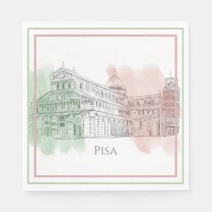 Pisa Italien mit Schiefer Turm und Flag Farben Serviette