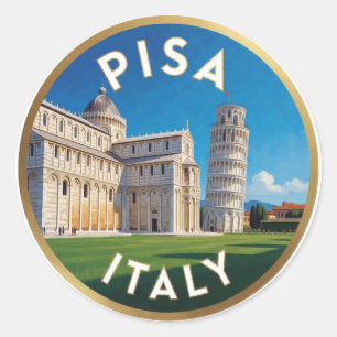 Pisa Italien Wahrzeichen Reise Illustration ✨ Runder Aufkleber