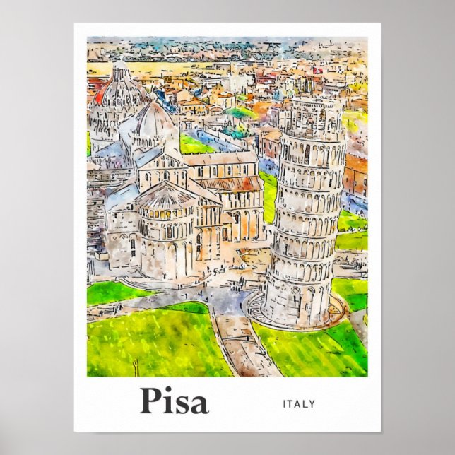 Pisa Italien Wasserfarben Sketch Hand Dragezeichne Poster (Vorne)