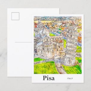 Pisa Italien Wasserfarben Sketch Hand Dragezeichne Postkarte